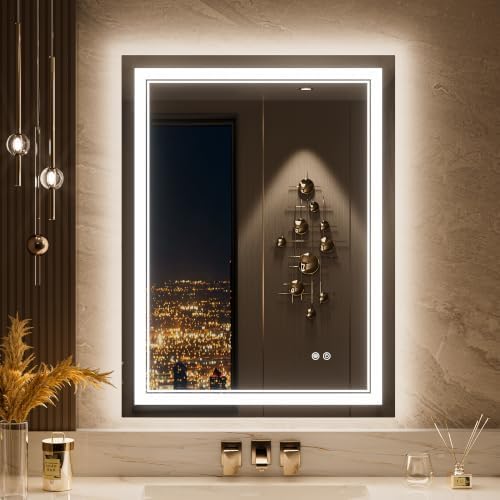 Keonjinn 24" x 32" LED Bathroom Mirror, Frontlit & Backlit, Tempered Glass by Keonjinn