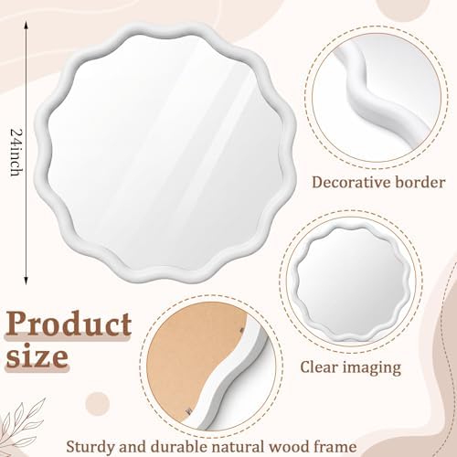 Vercraft 24" Scalloped Wood Wall Mirror, Boho Wall Decor - Image 2