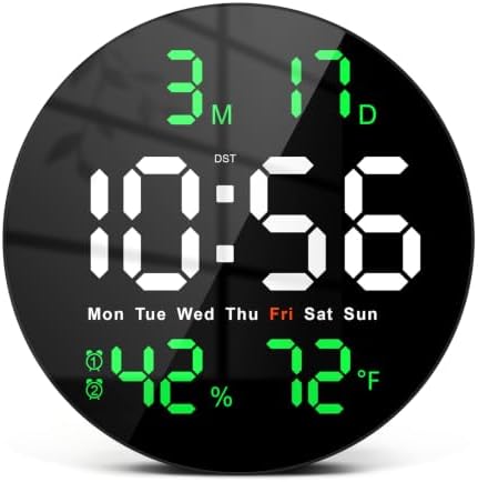 10 Inch Large Digital Wall Clock, LED Round Electric Clocks by Tempospark