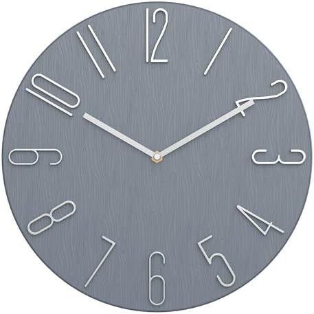 12 Inch Wall Clock Silent Non Ticking, 3D Relief Numbers Modern Style Decor by ALILUSSO