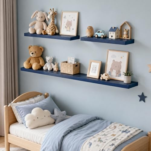 fuqing 20 Inch Floating Shelves, 6.7 Inch Deep Blue Wall Shelves Set of 2 - Image 2
