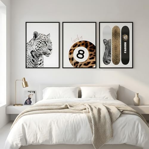 Stockholm Style Room Decor Wall, Trendy Leopard Canvas Wall Art Set of 3 - Image 5