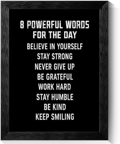 Black Framed 8 Powerful Words For The Day Motivational Canvas Wall Art by Handmade