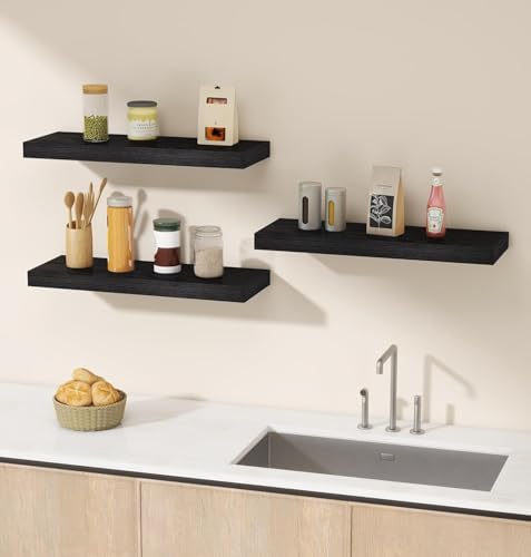Vervida® Black Floating Wall Shelves 24in Set of 6 Holds 37 Lbs Hidden - Image 5