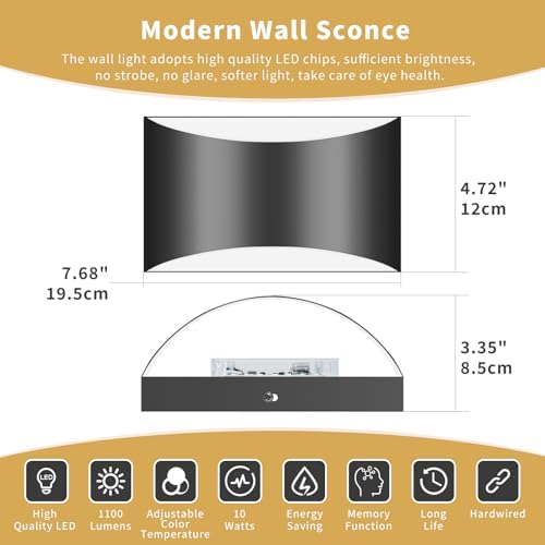 Black Modern LED Wall Sconces, 3 Colors Hardwired Indoor Wall Lights - Image 2