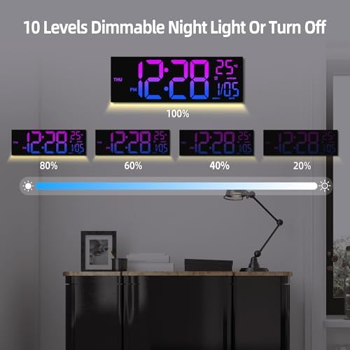 HAITANG 16.2" Black Digital Wall Clock, 8 Colors, Remote & Night Light - Image 5