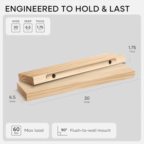 Homeforia 30 Inch Floating Shelves, High-End Solid Pine Wood - Image 2