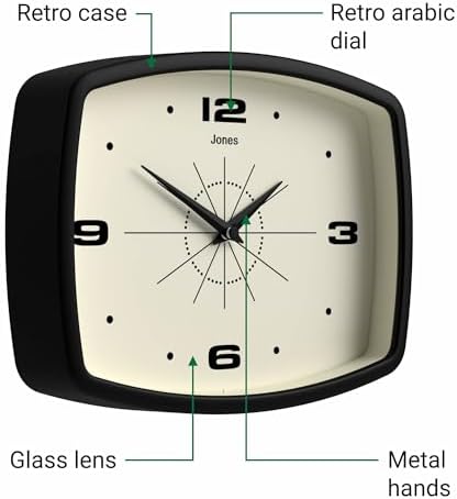 JONES CLOCKS® Movie wall Clock | Rectangular Retro Clock | 10" | Black | Cool - Image 6