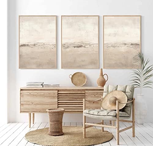 Baccone Beige Abstract Wall Art Set of 3 Neutral Canvas Wall Art Prints Boho - Image 4