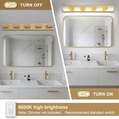 Modern LED Gold Acrylic Bathroom Lights Fixtures 5-Light - Image 3