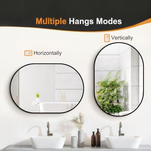 Delma 40x28 Black Oval Bathroom Mirror - Image 5
