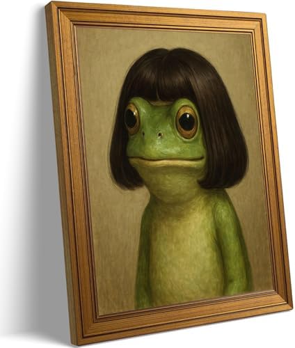 Vintage Gold Framed-Whimsical Frog Wall Art, Eclectic Frog Canvas Prints by LYNARTFNWallArt