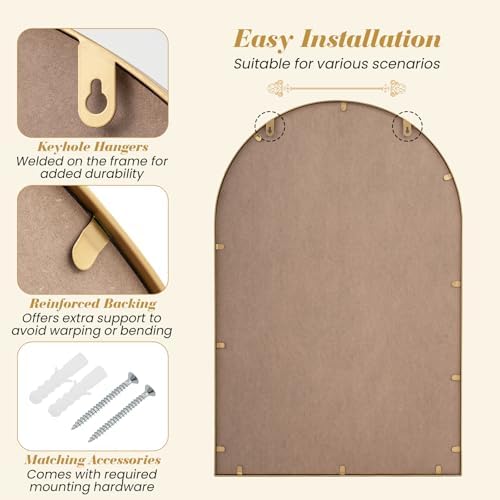 Tangkula 35" x 23" Gold Arched Wall Mirror, Decorative Mirror - Image 5