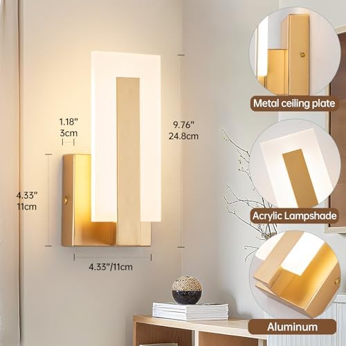 Modern LED Wall Sconces, Acrylic Gold Wall Lamp, 3000K Warm White Indoor Wall - Image 2