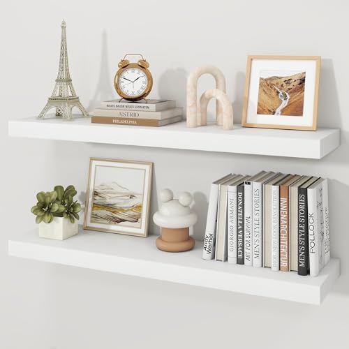 36" White Floating Shelves Wood Wall Shelf by Ornawit
