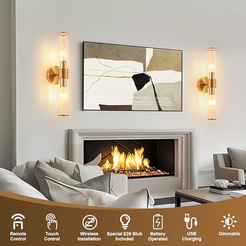 Gold Battery Operated Wall Sconces 1 Pack, Dimmable Rechargeable Sconce - Image 3