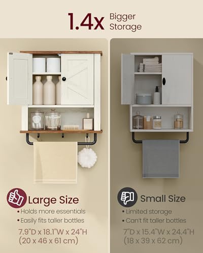 VASAGLE Bathroom Cabinet with Towel Bar, Wall-Mounted, 2 Barn Doors - Image 4