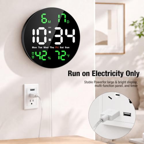 10 Inch Large Digital Wall Clock, LED Round Electric Clocks - Image 3