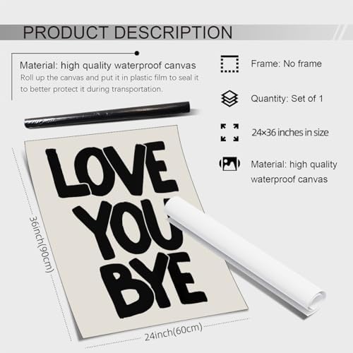 OMANI Love You Bye Quote Poster Black and White Love Wall Art Funky Minimalist - Image 2