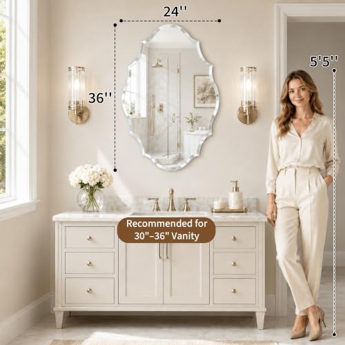 24x36 Inch Scalloped Oval Frameless Beveled Wall Mirror - Image 6