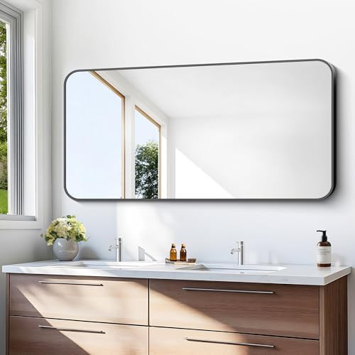 BONEWEI 24x48 inch Bathroom Mirror, Wall Mounted Bathroom Frame Vanity Mirror by BONEWEI