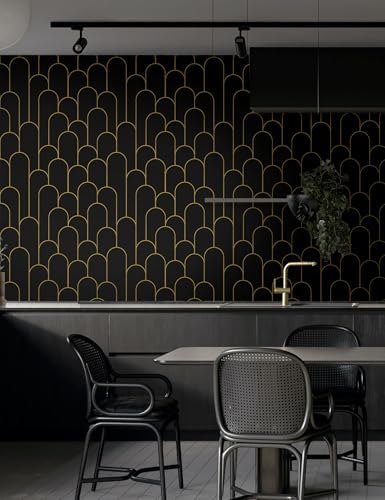 Yasinet Black and Gold Wallpaper Black Geometric Contact Paper Modern Stripe - Image 6