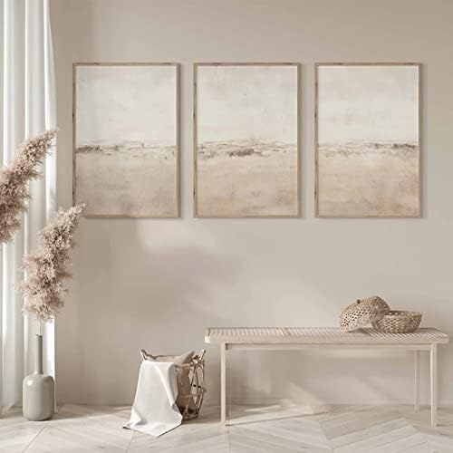 Baccone Beige Abstract Wall Art Set of 3 Neutral Canvas Wall Art Prints Boho - Image 3