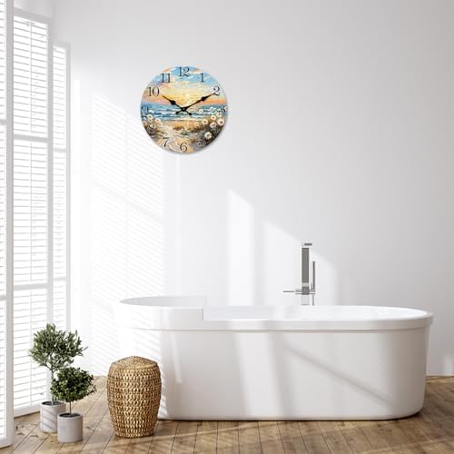 Large Coastal Flower Wall Clock 20 Inch Silent - Image 4