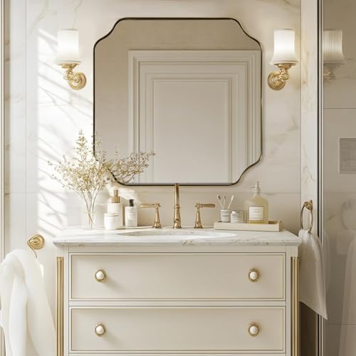 ANDY STAR 30"x30" Square Bathroom Mirror, Brushed Gold Scalloped Mirror - Image 3