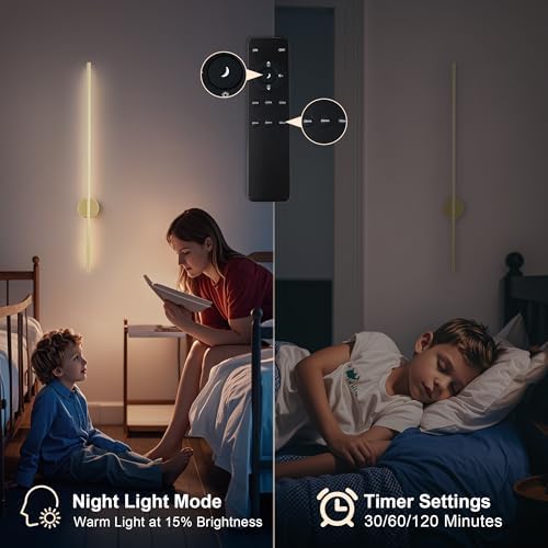 KARTOOSH Battery Operated Modern Wall Sconce Set of Two, 39.3 Inch Gold - Image 7