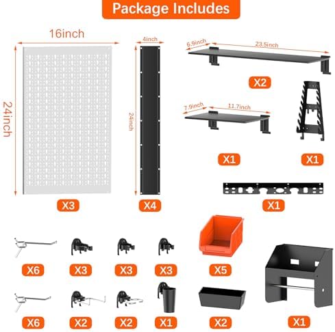 TORACK Pegboard Wall Organizer Kit 48x24 in, Garage Metal Tool Pegboard - Image 6