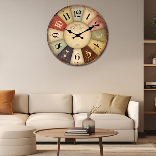 24 Inch Rustic Wood Colorful Wall Clock Battery Operated - Image 2