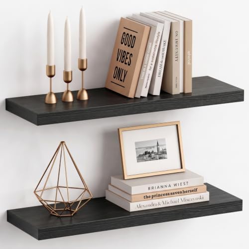 Black Floating Shelves 24 Inch, Modern Wall Hanging Book Shelf by Harwaya