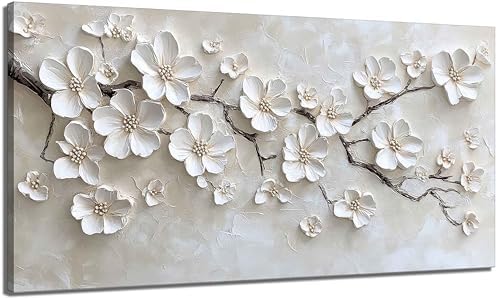 Large White Flower Canvas Wall Art Texture Plant Floral painting Decor Pictures by ZDFFDZWallArtwelcomesyou