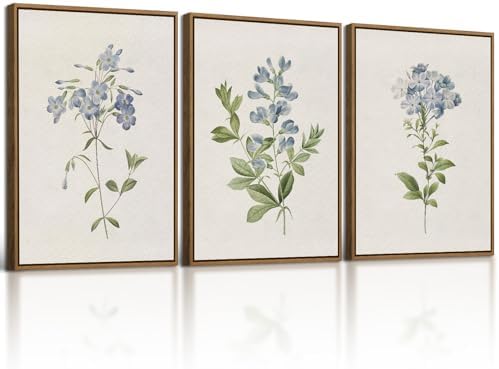 JOWOROLO Framed Floral Botanical Wall Art Blue Flowers Canvas Painting Prints by JOWOROLO