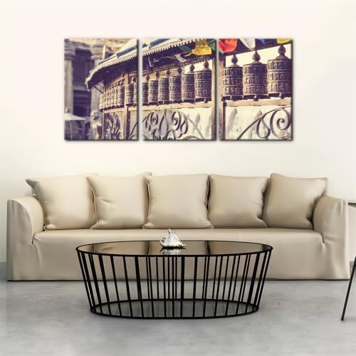 Pacimo 3 Pcs Framed Prayer Stones Canvas Wall Art Brass Bell Prints Modern - Image 3