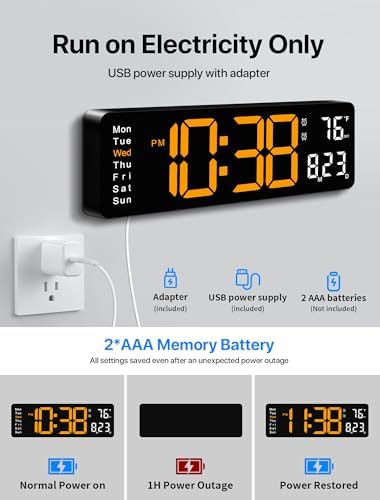 MASHI 16" Easy-Read Large Digital Wall Clock, 9-Color Night Light - Image 6