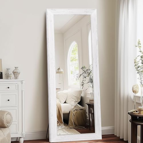 65x24in Full Length Mirror, Rustic White Beveled Wood Frame - Image 6