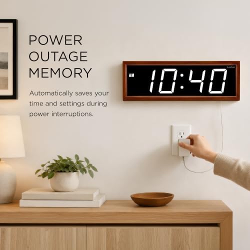 Ivation Large Digital Wall Clock, Big LED Display & Stylish Wood Frame - Image 6
