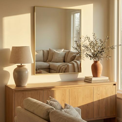 40"x30" Satin Gold Framed Rectangle Bathroom Vanity Wall Mirror - Image 3