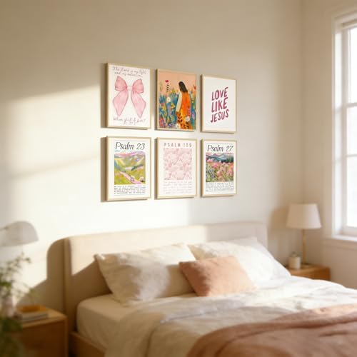 Pink Christian Posters Wall Art Set of 6 Pink Bible Verse Paintings Pictures - Image 6