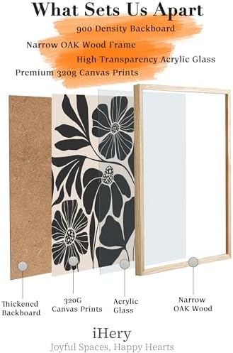 iHery 12x16in Natural OAK Wood Framed Abstract Flower Wall Art - Image 3