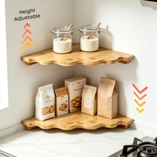 Fantasyon Corner Floating Shelf Wall Mount, Bamboo Wood Corner Hanging Shelves - Image 6