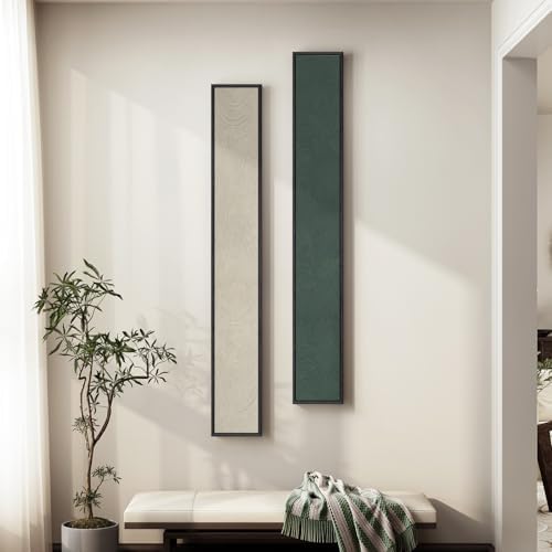 Framed Beige Green Abstract Vertical Wall Art Decor by Cuspin
