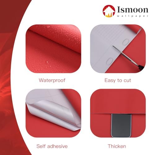 Ismoon 15.7''×236''Thicken Red Contact Paper Matte Red Wallpaper Opaque - Image 3