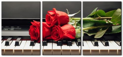 Pacimo Framed Wall Decorations Piano Keys and Red Rose 3 Piece Canvas Art Wall by Pacimo