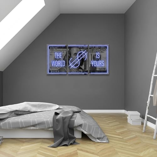 Yatsen Bridge 3 Panels Dollar Wall Art The World is Yours Painting Old Money - Image 3