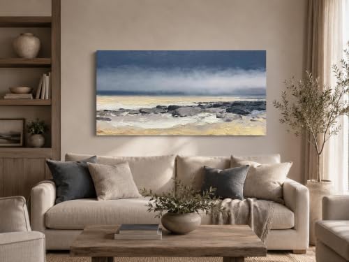 Arjun Beach Abstract Wall Art Coastal Textured Canvas Framed Large 40"x20" - Image 2
