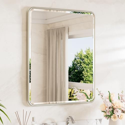 TETOTE Brushed Nickel Bathroom Mirror 24 x 30 Beveled Edge Tempered Glass by TETOTE