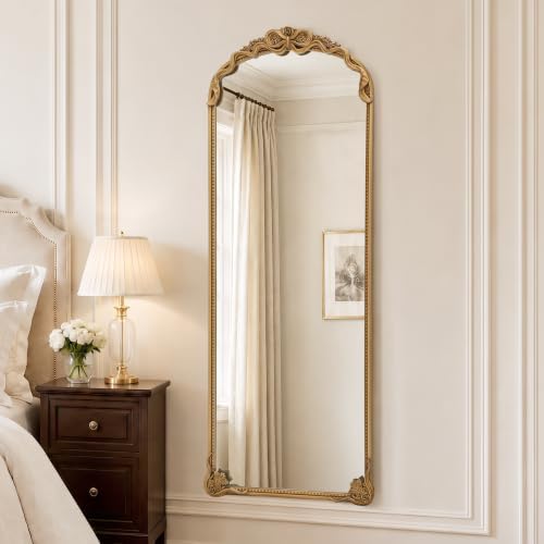 Besdomus Vintage Full Length Mirror: 21"x56" French Gold Bow Arched Mirrors by Besdomus